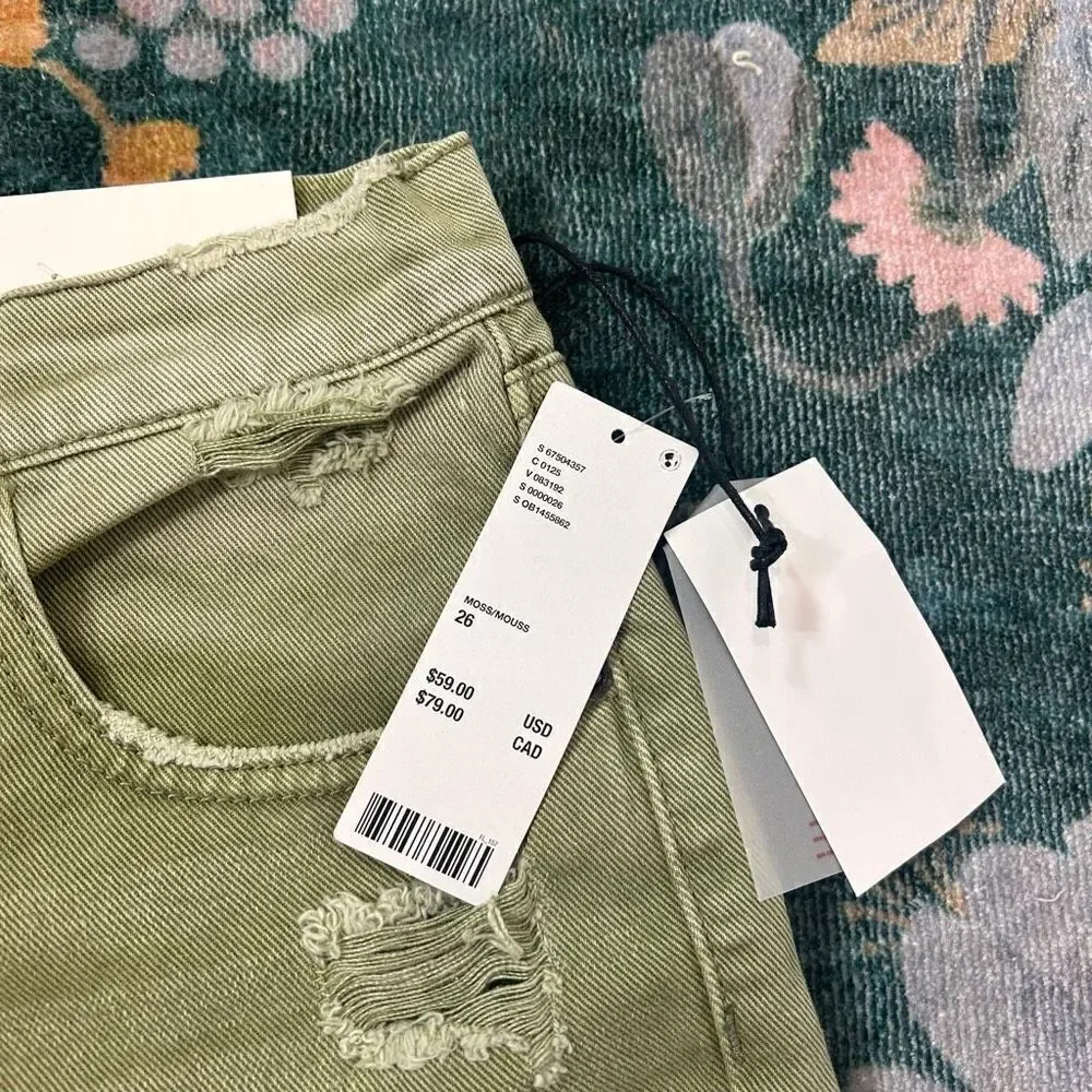 NWT BDG Urban Outfitters Jean Shorts Womens 26 Green Dropped High Waist Destroy